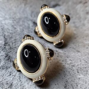 18k Gold Plated Byzantine White Enamel Onyx Cabochon Crystal Earrings